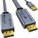 HDMI to Displayport Adapter 4K@60Hz, 2K@120Hz, 1080P@165Hz, HDMI Male Source to DisplayPort Male Monitor Cable, HDMI to DP with USB Power Cable Compatible with PS5, Xbox, Switch, Laptop 1m/3.3ft