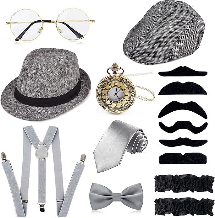 1920s Mens Costume Accessories Outfit Fedora Hat Vintage Roaring 20s Costumes Gangster Accessories for Gatsby Party