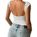 BEAUDRM Women's Y2k Polka Dots Backless Tops Boat Neck Crop Tops Cap Sleeve Going Out Party Rave Date Night Outfits White Small (S)