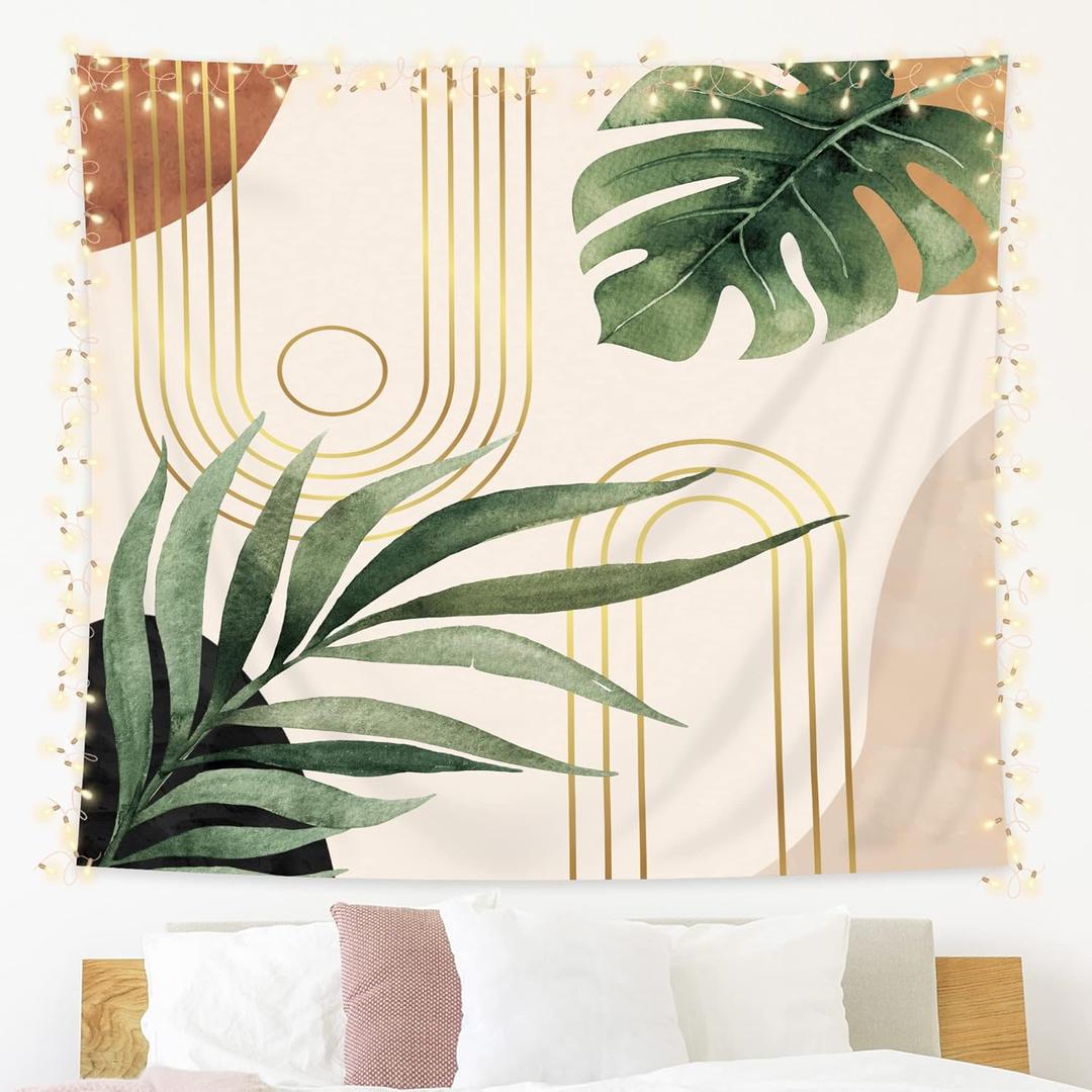 KOMLLEX Abstract Boho Mid Century Tapestry Tropical Leaves Modern Geometric Arch Minimalist Bohemian Plant Botanical Aesthetic Wall Hanging Neutral Home Decor Art for Living Room Bedroom Dorm 78Lx59W (green)