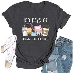 Qskall 100 Days of School Shirt for Women 100th Day of School Tshirts Teacher Tee Top, 2XL
