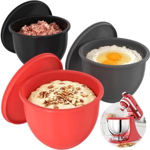 5QT Silicone Liners Compatible with KitchenAid 5QT Stand Mixers Liner Replacement for Kitchen Aid Mixer Attachments & Accessories, 3-Pack Liners with 3 Lids