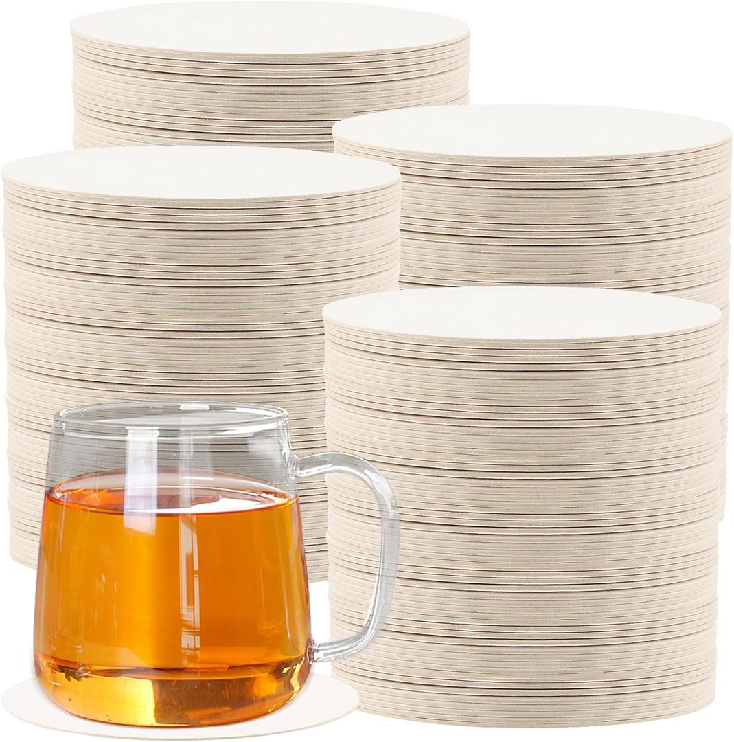 500 Pieces Cardboard Coasters, White 4 Inch Round Paper Coasters Bulk, Blank Coasters Cardboard Coasters for Wedding, Bar, Crafts