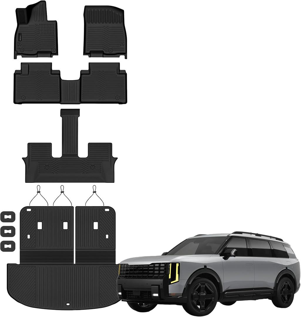 AUXKO Floor Mats Cargo Mat Backrest Mat for 2027 Kia Telluride Hybrid | High Wall,All-Weather,All Season,Odorless,Anti Slip,Rain&Salt Resistant,TPE Material,Black,Accessories,Pet Friendly