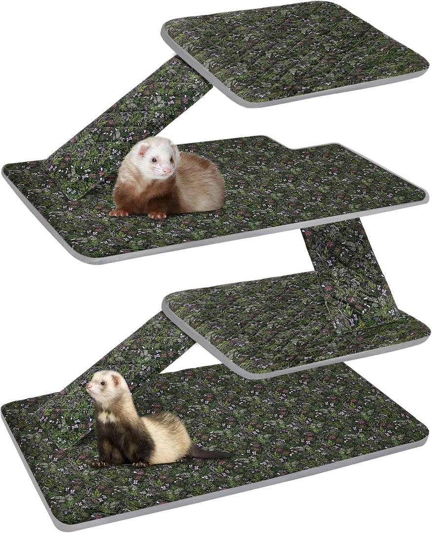 Bienbee Ferret Cage Liner Set, Waterproof Ferrets Cage Accessories for Small Animals Rats Chinchillas Hedgehogs Ferrets(Deep Green, Double Unit Combo)