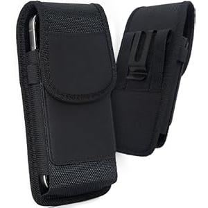 URDIKKG Phone Holster Pouch Compatible with iPhone SE 2020/ 2022, 8, 7, 6, 13/ 12 Mini, Galaxy S10E, Cell Phone Belt Holder with Card Holder and Magnetic Closure, S-Black