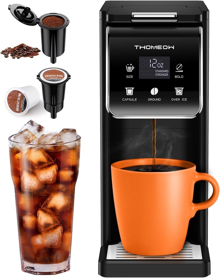 Coffee Maker Hot & Iced With Bold Setting,Single Serve Coffee Maker For K Cup And Grounds,52 Oz Removable Water Tank,6-14 Oz Brew Sizes,One Cup Kcup Coffee Machine With Reusable Filter, White