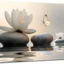 Large Zen White Lotus Canvas Wall Art Bathroom Decor Painting Pictures Living Room Meditation Spa Posters Prints for Modern Spiritual Yoga Bedroom Decoration Ready to Hang, Wrapped Canvas 36"L x 24"W