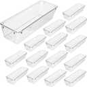 MBIYO 12 Pack Clear Drawer Organizers, 9 x 3 x 2 Plastic Silverware Organizer Utensil Drawer Organizer for Desk Makeup Lipstick Kitchen Utensils Kitchen Drawers Dividers
