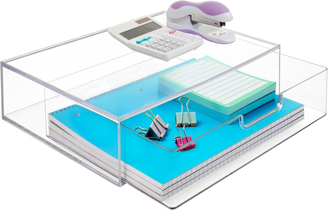 STORi STAX Plastic Stackable Organizer Drawer in Clear | 12.5-inches Wide | Organize Office Desk Accessories and Sort Letter-Size Paper | Made in USA (Open 1pk)