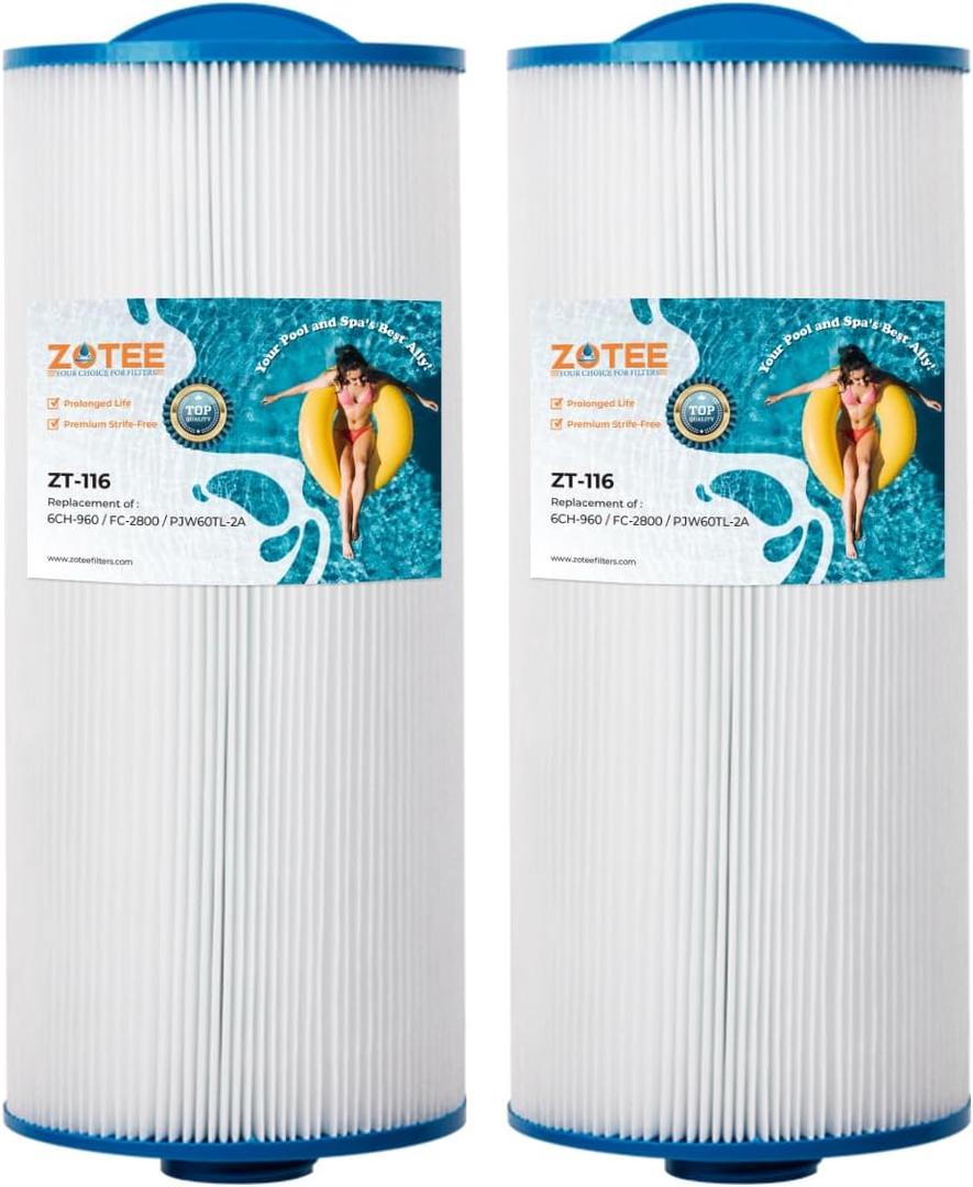 ZOTEE 6CH-960 Spa Filter Replacement for Pjw60TL-F2S, Filbur FC-2800, Aladdin 15203, 6540-476, Jacuzzi Premium J-300 and J400, 15-1/2"x 6-3/4" Hot Springs Spa Filters, 2 Pack