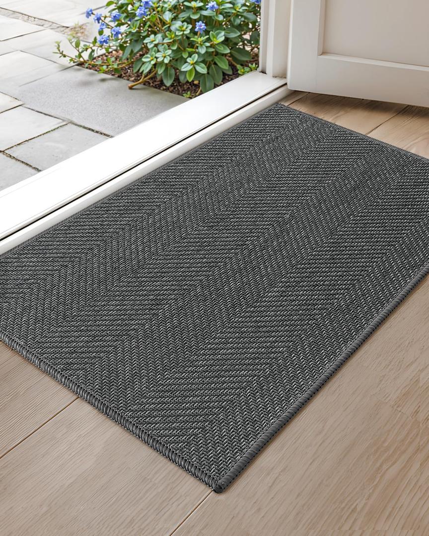 Color&Geometry Small Ultra Thin Indoor Door Mat 17"x30", Machine Washable Front Door Mat Non Slip, Low Profile Entrance Mat Indoor, Absorbent Carpet for Inside, Entry, Entryway, Dark Grey (FOLD) (1'5" x 2'6" (Rectangular))