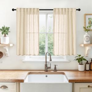 YoungsTex Burlap Linen Curtains 40 Inch Length, Natural Short Drapes Textured Semi Sheer with Rod Pocket Back Tab Lightweight for Bathroom Kitchen Window, 2 Panels, 34 X 40 Inch