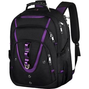 Mogplof 18.4 inch Travel Backpack Men Women, 55-60L Extra Large Laptop Backpack RFID Anti Theft TSA Friendly Flight Approved Backpacks, Water Resistant College School Heavy Duty, Purple