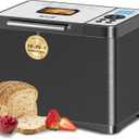 KBS 2LB Bread Maker, 19-in-1 Automatic Bread Machine Stainless Steel with Ceramic Pan, 15H Timer & 1H Keep Warm, Sourdough, Gluten-Free, 650W Bread Maker Machine with 3 Loaf Sizes 3 Crust Colors, Recipes