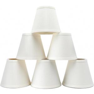 Small Lamp Shade Set of 6 Chandelier Shades 3" X 6" X 5" White Linen Lampshade Clip-On Bulb