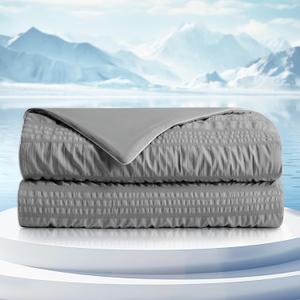 Cozy Bliss Seersucker Cooling Comforter Twin Size, Q-Max 0.4 Reversible Lightweight Cooling Throw Blanket, Breathable Silk Smooth Summer Bedding Quilt for Hot Sleepers Night Sweats Dark Grey