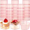 Domensi 100 Pcs Valentine's Day Heart Shaped Plastic Dessert Cups 5 oz Pink Mini Plastic Parfait Appetizer Cups Reusable Ice Cream Dessert Bowls for Wedding Bridal Shower Party Sundae Tasting Serving
