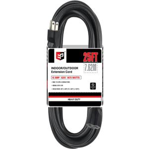 EP 25 Ft Outdoor Extension Cord - 12/3 SJTW Heavy Duty Black Extension Cable with 3 Prong Grounded Plug - Power Cord for Lawn, Garden, Appliances