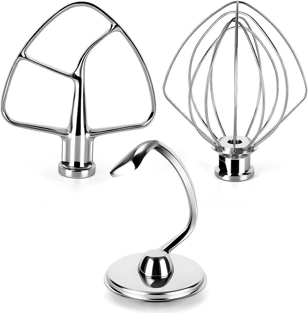Kitchen Mixers Accessories for KitchenAid Stand Mixers, Stainless Steel Kitchen Mixer Attachment Includes K45WW Wire Whip, K45DH Dough Hook and K45B Flat Beater