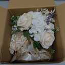 Wedding Bouquets for Bride Bridesmaid, White Champagne Artificial Roses Flowers with Ribbon Bow for Wedding Prom Church Decoration, Ceremony, Anniversary (8in)