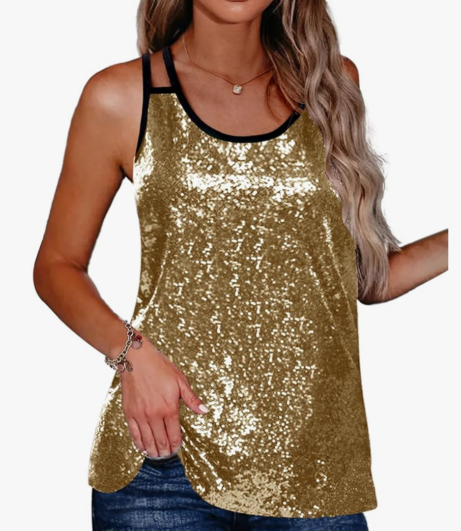 Zeagoo Women's Sleeveless Sequin Top Sparkle Glitter Top Shimmer Camisole Vest Tank Tops S