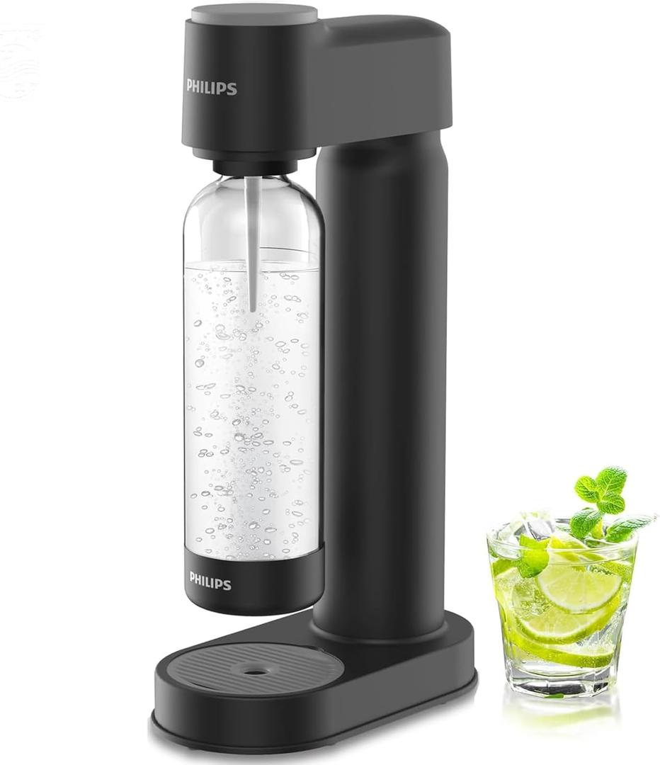Philips Sparkling Water Maker ADD4901BKOQ/37, Plastic Soda Streaming Machine with Quick Twist Bottle, 1L BPA free PET Carbonating Bottle, Soda Maker Compatible with 60L CO2 Carbonator (NOT Included) (Black)