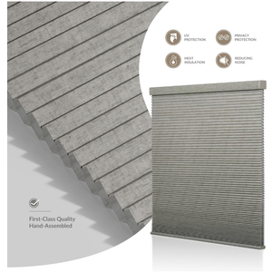 Cordless Linen Pattern Cellular Shades Light Filtering Honeycomb Shades for Windows Pull Down Honeycomb Privacy Blinds for Bedroom Office, Light Filtering Light Beige, Customized Size 63" Gray With Lines