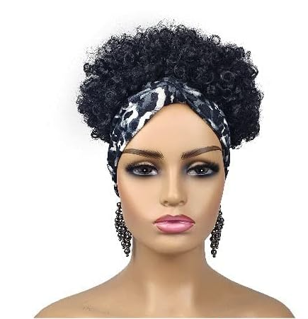 Allyreetress (Grey Leopard Pattern, 1 B) - Short Afro Wigs for Black Women Afro Kinky Curly Wigs with Headbands Attached No Drawstring Leopard Short Headband Afro Puff Wigs for Black Women