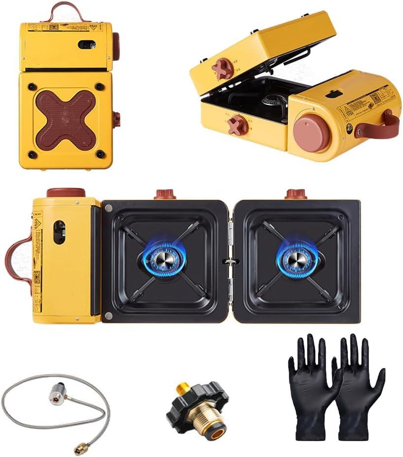 Foldable Camping Gas Stove, Dual Burner Independent Control, 2300w High Power Output, Portable and Lightweight Design, Multifunctional for Outdoor Cooking