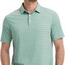 M MAELREG Mens Striped Golf Shirts Short Sleeve Silk-Like Touch Water-Resistant Breathable Soft Collared Polo Shirts for Men (Green, S)