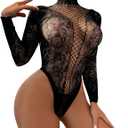 4 x Famstar Sexy Lingerie for Women Naughty Fishnet Lingerie Set Bodysuit Outfits Teddy Sheer Mesh Erotic (Black)