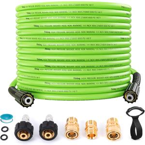 Pressure Washer Hose 50 FT 1/4, 4000 PSI Kink Resistant High Pressure Replacement Hose M22 14mm Thread, Flexible Extension Hose with 3/8 Quick Connect Adapters for Power Washing