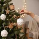 Soulchen 6 Pcs Farmhouse Rustic Crochet Christmas Ball 3.5 Inch Neutral Christmas Ornaments Handmade Chunky Knitted Cozy Xmas Tree Decor Ball Neutral Hanging Decoration for Xmas Tree(White)