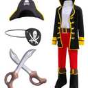 bibeikele Pirate Costume for Kids Cosplay Pirate Role Play Dress Up Halloween Costume 10-12 Years, XXL