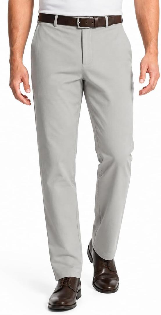 SNOWTEN Mens Dress Pants, Soft Pro Fabric, Classic Fit Stretch Work Pants Lightweight Water-Repellent Pant with Pockets, 32W x 34L (Gray)