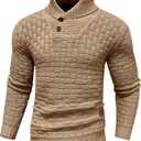Zaitun Men's Turtleneck Sweater Shawl Collar Pullover Sweaters Regular Fit Knitted Tops (Medium, Dark Khaki)