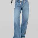 Cicy Bell Womens Wide Leg Jeans Drawstring High Waisted Baggy Straight Leg Jeans Trendy Boyfriends Denim Pants with Pockets