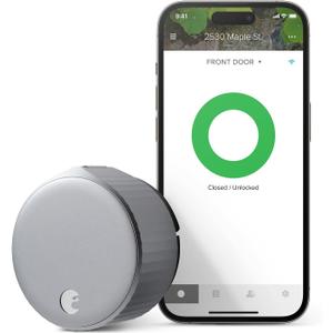 August Home, Silver Wi-Fi Connected Smart Keyless Entry Door Lock, Electronic Door Lock Fits Your Existing Deadbolt in Minutes,  AUG-SL05-M01-S01