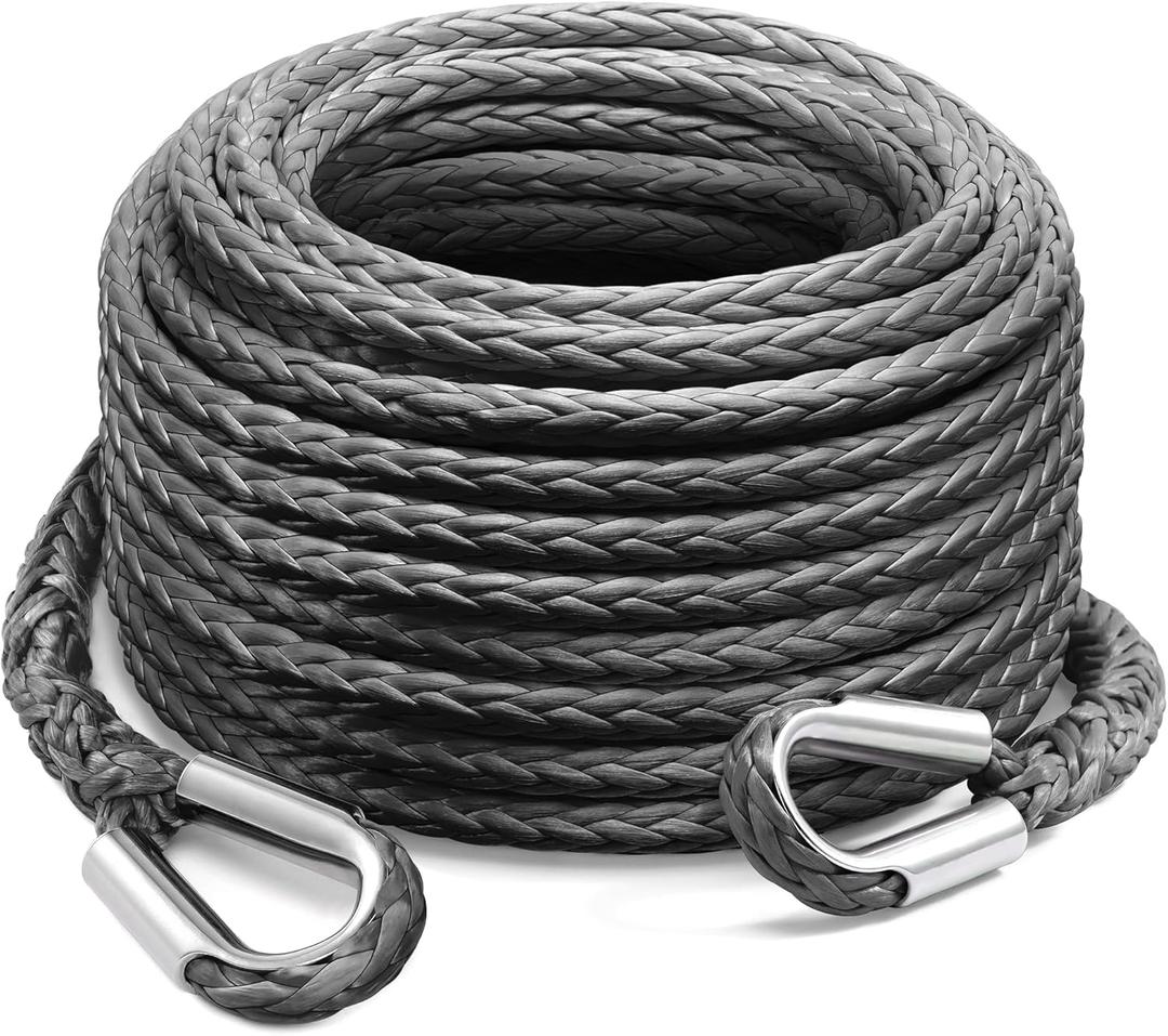 Winch Rope Extension 3/8 Inch x 92 Ft 26,500 Lbs, Synthetic Winch Extension Cable Line for Off Road Vehicle ATV UTV Truck etc - Grey