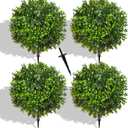 21.6 Inch Artificial Boxwood Topiary Bushes, Set of 4 Fake Shrubs, UV Resistant Plants Faux Topiary Ball Tree for Outdoor Garden Patio Front Porch & Indoor Decor,  Green,boxwood Topiary