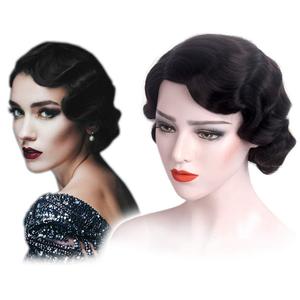 STfantasy 20S Finger Wave Wig Flapper Curly Synthetic Hair for Women 1920s Cosplay Costume Halloween Party Daily Everyday Wear (Black)