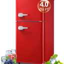 Retro Mini Fridge with Freezer 4.0 Cu. Ft, Small Refrigerator with 7 Level Adjustable Thermostat, Compact Classic Dual Door Fridge Removable Glass Shelves for Apartments, Dorm, Office, Red