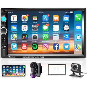 Podofo Car Stereo Double Din Car Radio 7 Inch MP5 Player with HD Touch Screen Digital Display Bluetooth Multimedia Support PhoneLink USB SD Aux-in 2 Din Autoradio with Backup Camera