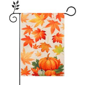 3 x Thanksgiving Garden Flag, 12x18 Inch Double Sided Thanksgiving Garden Flags for Outside Burlap Maple Leaves Pumpkin Yard Flag Porch House Banner for Harvest Autumn Holiday Outdoor Porch Lawn Decor