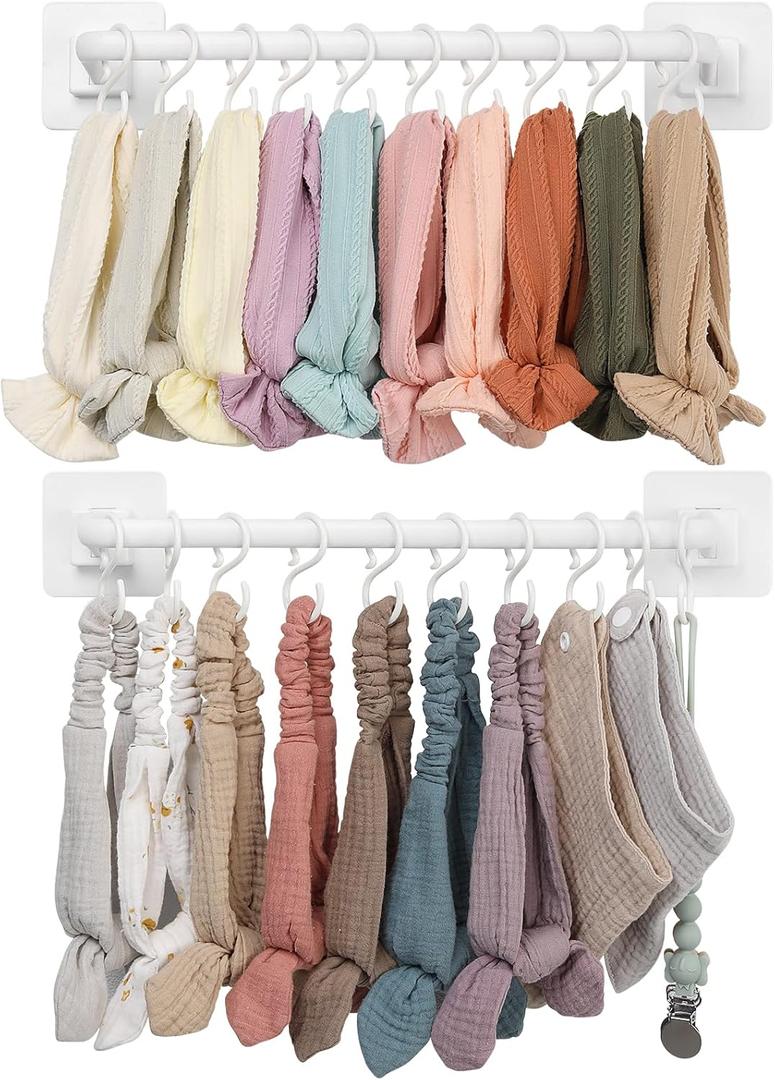 POVETIRE Headband Holder, Hanging Baby Headband Organizer Storage,Head Bands Hair Accessories Display Pacifier Clip Holder Baby Bibs Wall Decor for Nursery Newborn Infant Girls Room