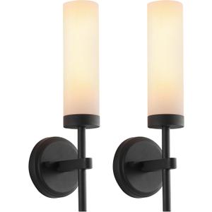 Wall Sconces Set of Two,Matte Black Bathroom Sconces Wall Lighting with White Glass, Modern Sconces Wall Decor Set of 2 Wall Light fixtures for Bathroom Mirror Living Room Hallway Bedroom Wall Lamp