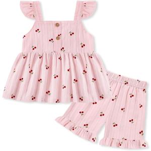 SANMIO Toddler Girl Clothes Summer Baby Girl Cute Sleeveless Tank Tops with Bow and Ruffled Shorts 2Pcs Outfits Set, Size: 6-12 Months