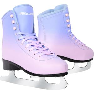 Figure Ice Skates for Women Girls and Boys, Lace-Up Adult Figure Skate Ice Hockey Skates for Outdoor and Skating Rink, Figure Ice Skate Shoes Size 5 6 7 8 9 10 11 and Youth 2Y 3Y (Purple Pink)