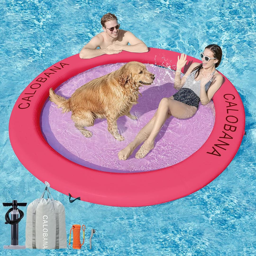 CALOBANA Water Hammock Inflatable Round Floating Ring, Lake Floats Raft Island Inflatable Dock Platform for Adults Pool River Beach Party